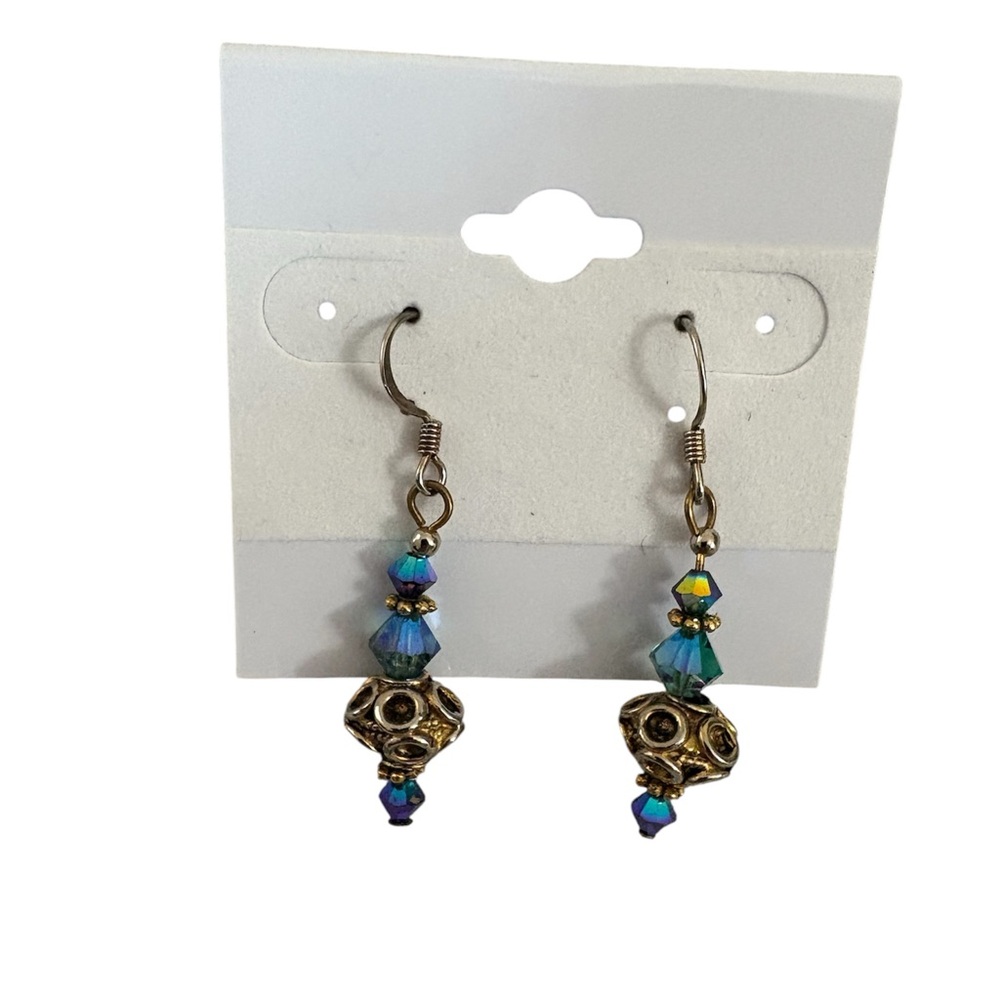 Blue and Gold Beaded Boho Earrings